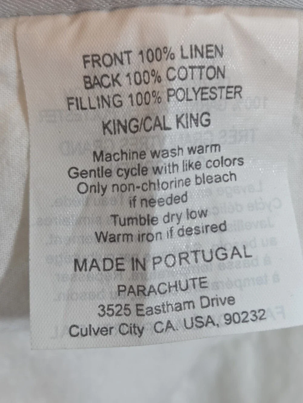 Parachute Linen Box Quilt comforter King Calking Off White